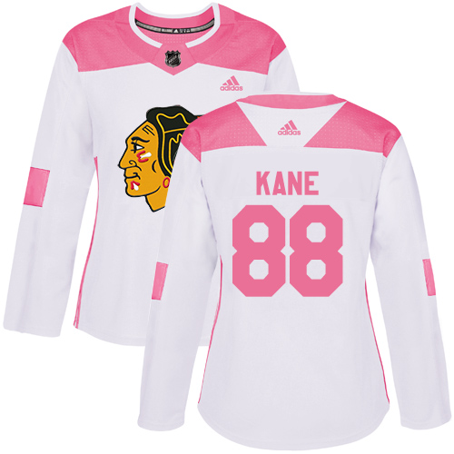 Adidas Blackhawks #88 Patrick Kane White/Pink Authentic Fashion Women's Stitched NHL Jersey - Click Image to Close